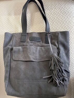 M.I.L.A. Luxury Gray/Purplish color Suede Tote Gray Suede Tote Bag with Tassel